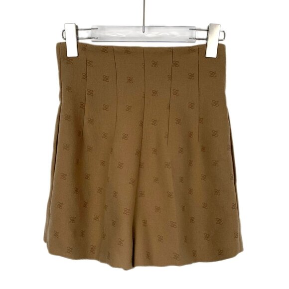 Fendi Roma Womens Brown Logo Pleated Wool & Cashmere Shorts Size M Made In Italy - Picture 7 of 7